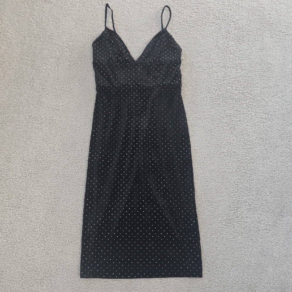 NWT Amanda Uprichard Austria Black Velvet Gold Studded Midi Slip Dress Medium - Picture 3 of 17